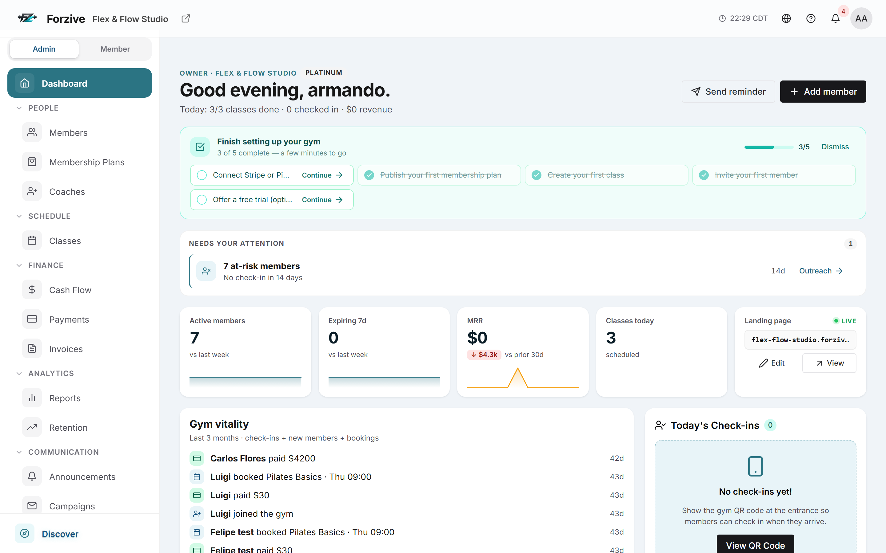Forzive dashboard