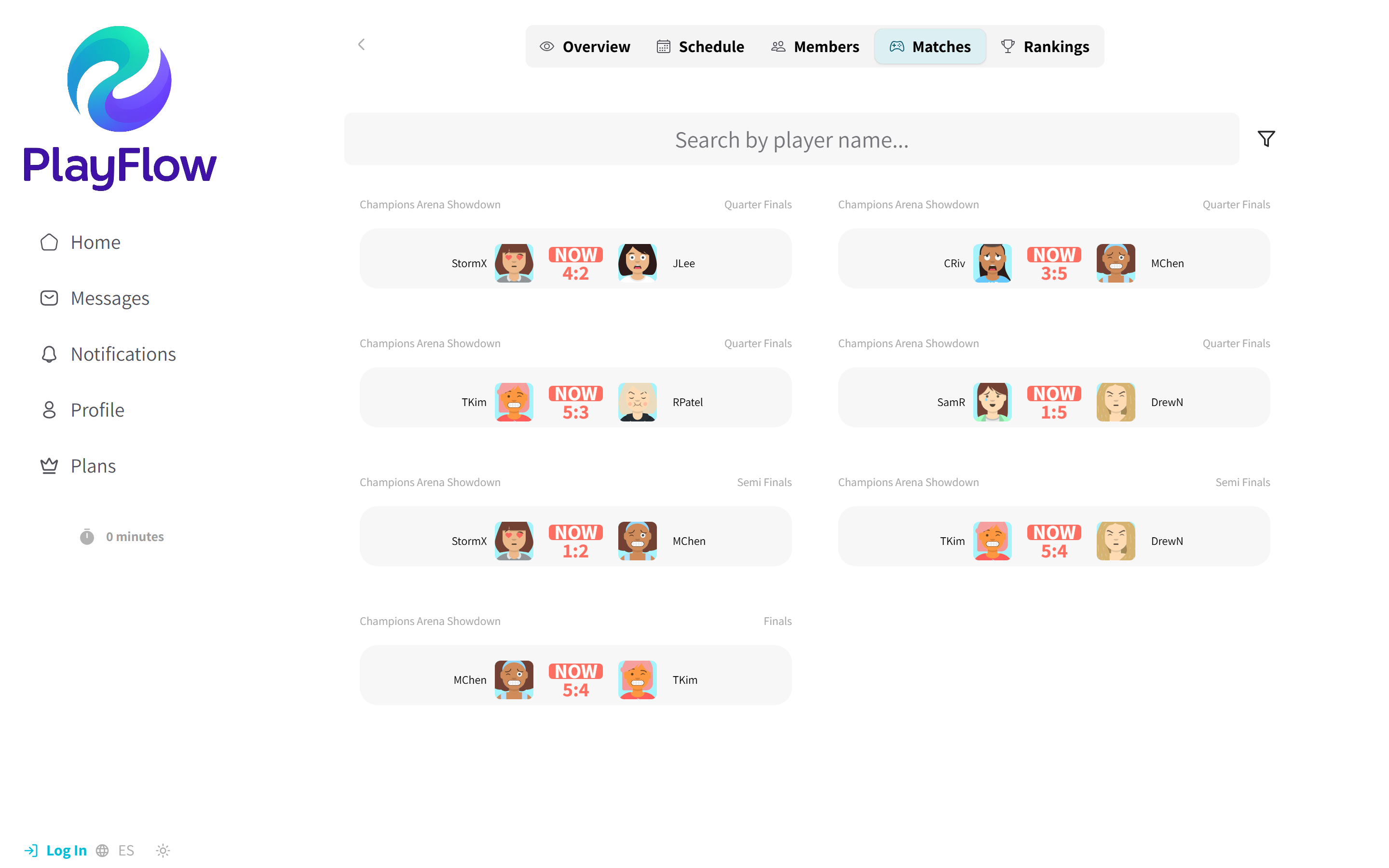 Playflow live scoring — tournament matches updating in real time
